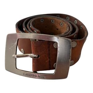 Calvin Klein Jeans Brown Genuine Leather Studded Belt Men’s Large Western Cowboy